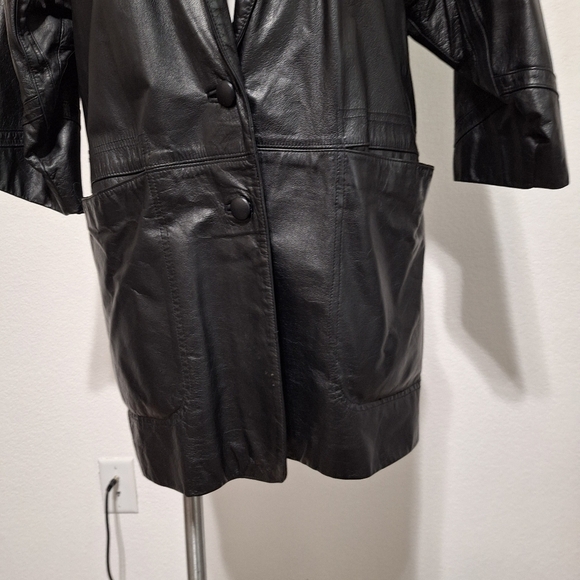 Lisa Loren Black Matrix Front Pockets 3/4 Sleeve Genuine Leather Coat Size M - Picture 3 of 11